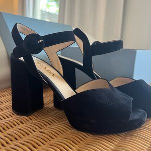 Prada Suede Black Peep Toe Pumps